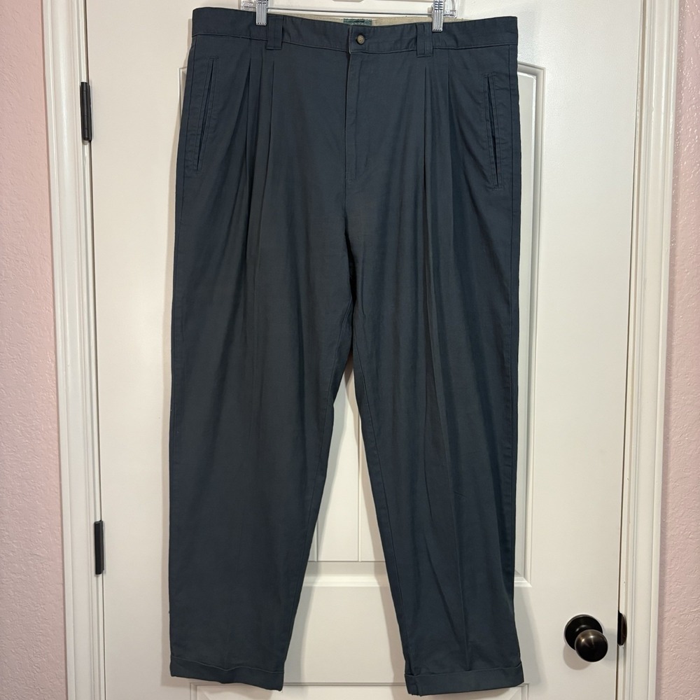 Linen Cotton Blend Vintage Baxter Dress Pants Pleated Cuffs Mens Sz 40x32 Blue‎